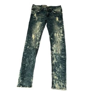 Machine Nouvelle Mode Bleached Distressed Denim Jeans 31/11 Slim Fit Low Rise